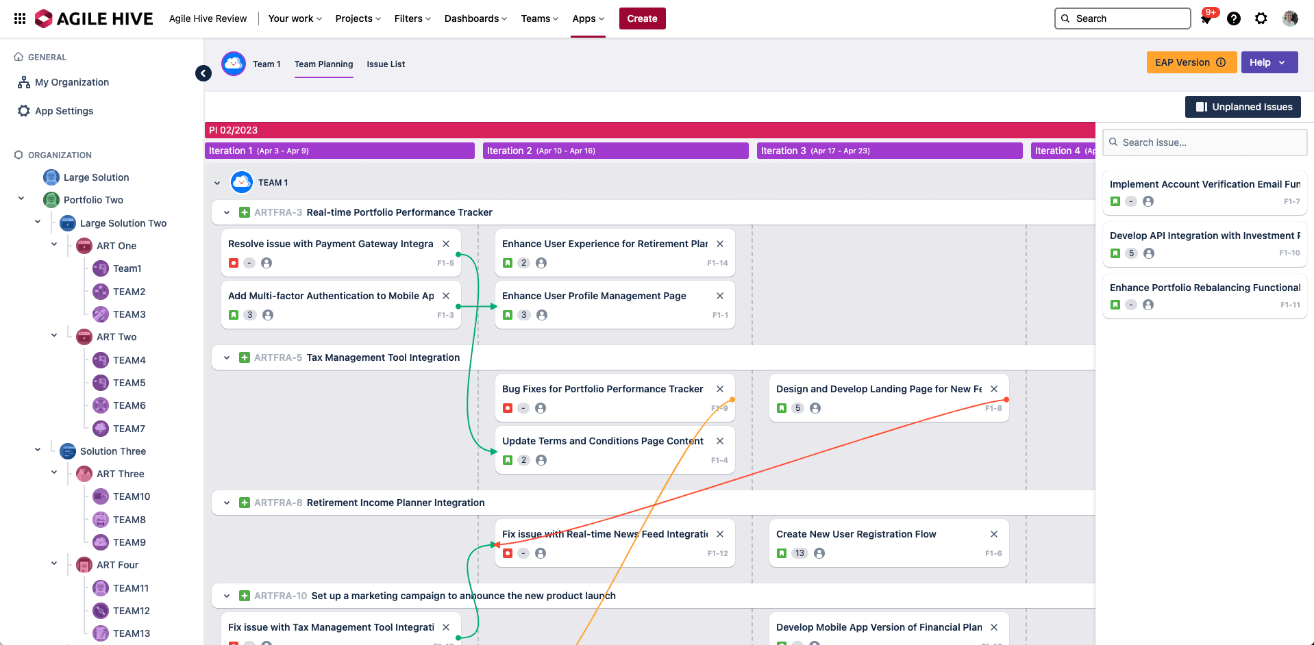 Agile Hive enables team planning with drag-and-drop ease.
